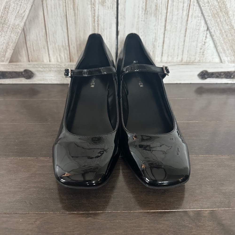 Marc Fisher Palie Mary Jane Black Patent Square Toe Block‎ Heel Whimsigoth 8.5